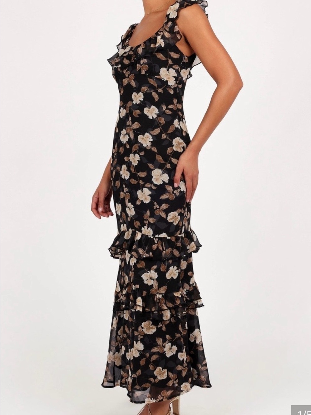Petal & Pup Black Floral Ruffle-Tier Maxi Dress